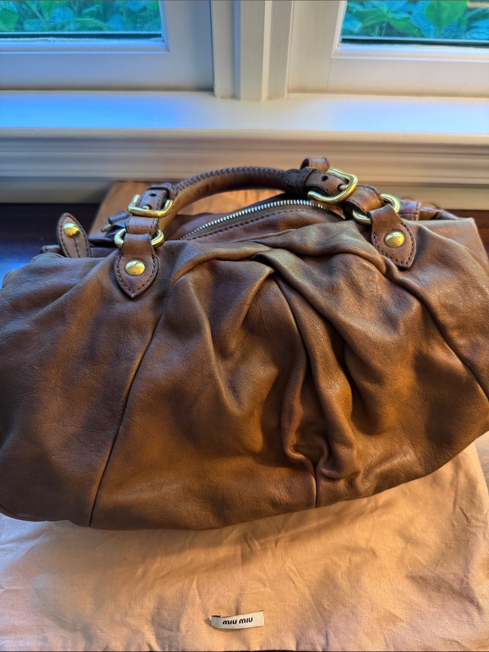 MIU MIU by PRADA Vintage Nappa 2Way Brown Leather Satchel Gold Hardware